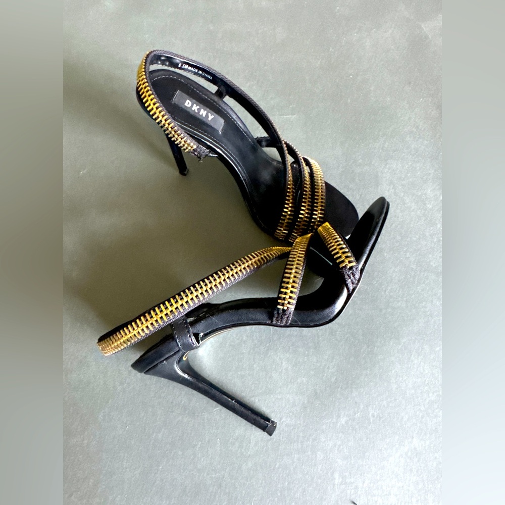 DKNY Gold Zipper High Heel Sandals Size 6.5